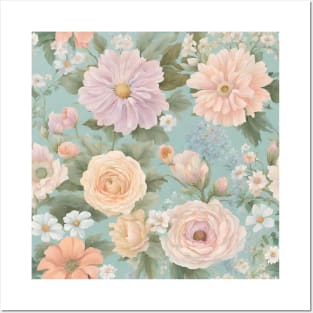 French country cottagecore Pastel color vintage floral Posters and Art